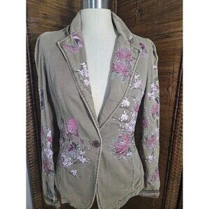 Vintage 90s/Y2K Embroidered Blazer  Jacket by Blue Time 100% Cotton Jr Size L